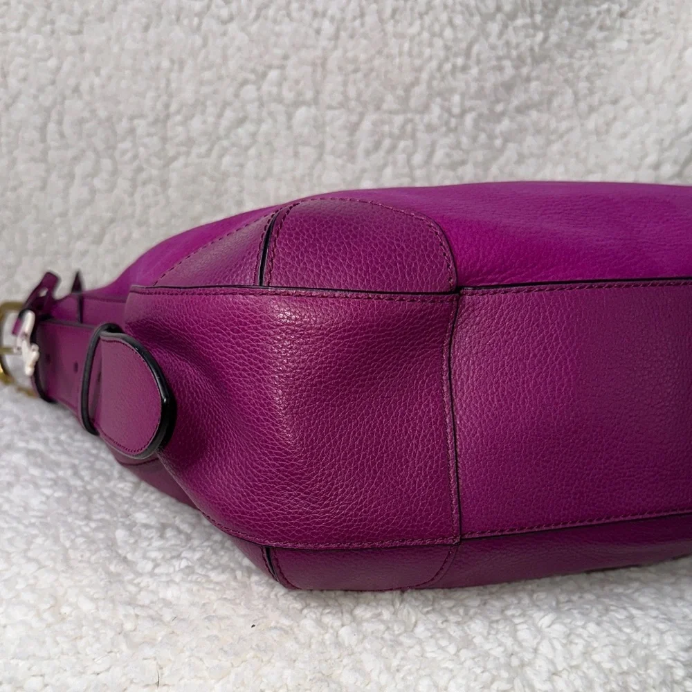 Fossil Hannah Hobo Leather & Suede Purple Magenta Shoulder Bag NWOT w/Key Charm